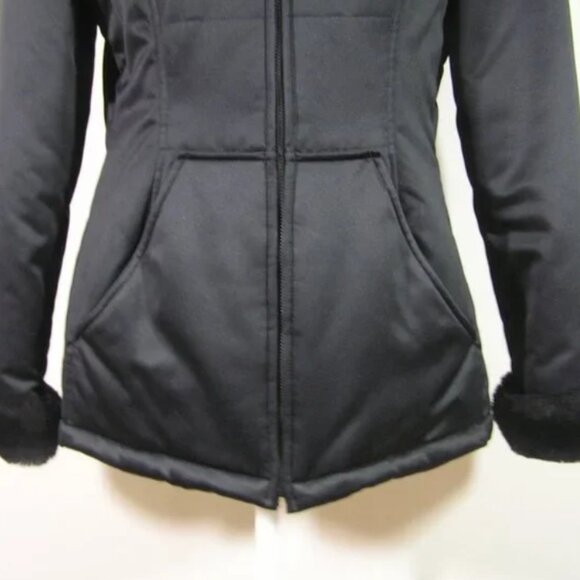 Black Puffer Jacket Hood Faux Fur Trim SMALL - Picture 4 of 12